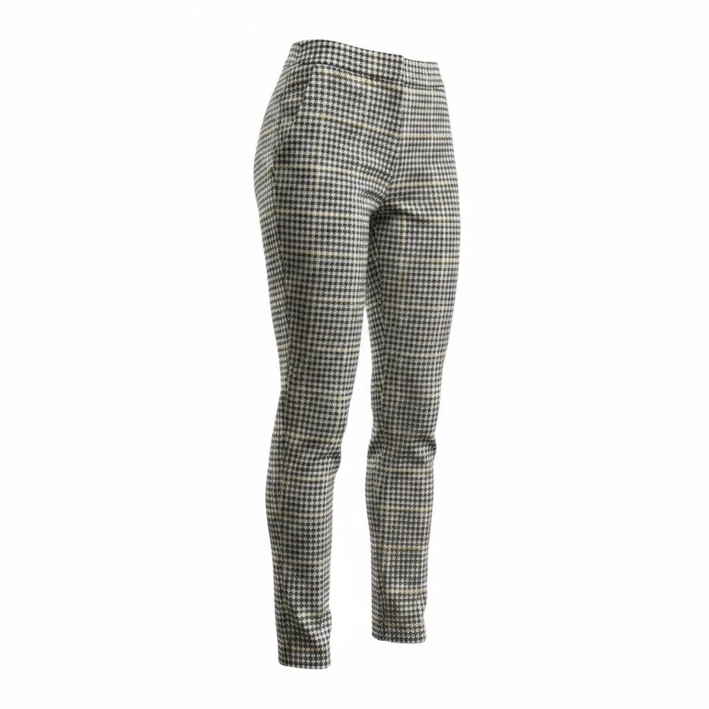 Love Tree Women Small Houndstooth Plaid Trousers Black White Yellow Slim